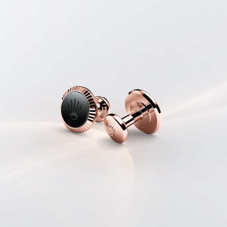 Rolex ‘Fluted’ cufflinks in Everose gold and ceramic, A1035 at Cufflinks