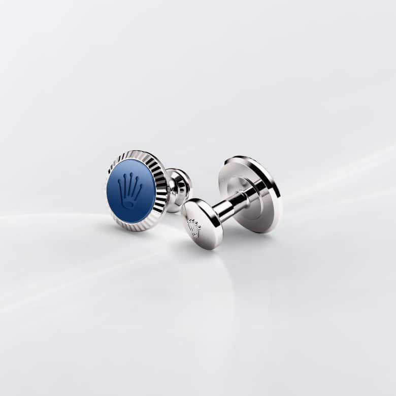 Rolex ‘Fluted’ cufflinks in White gold and ceramic, A1039 at Cufflinks