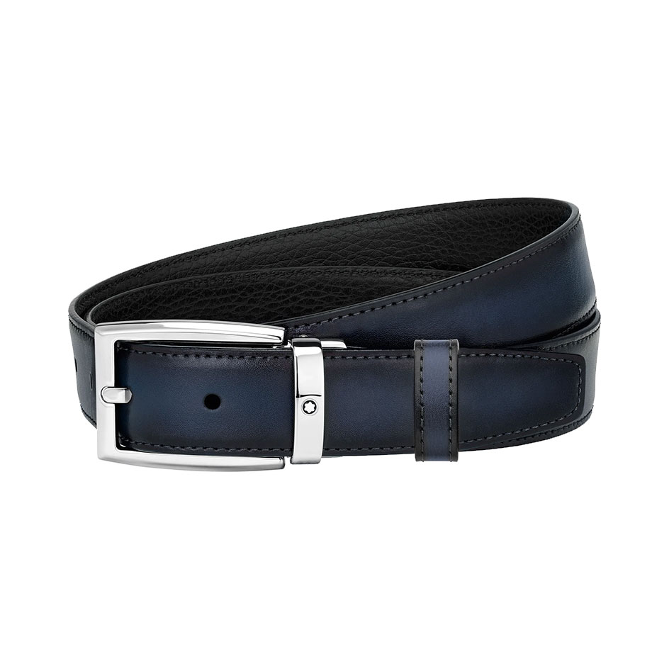 Black/Blue 30 mm Reversible Leather Belt