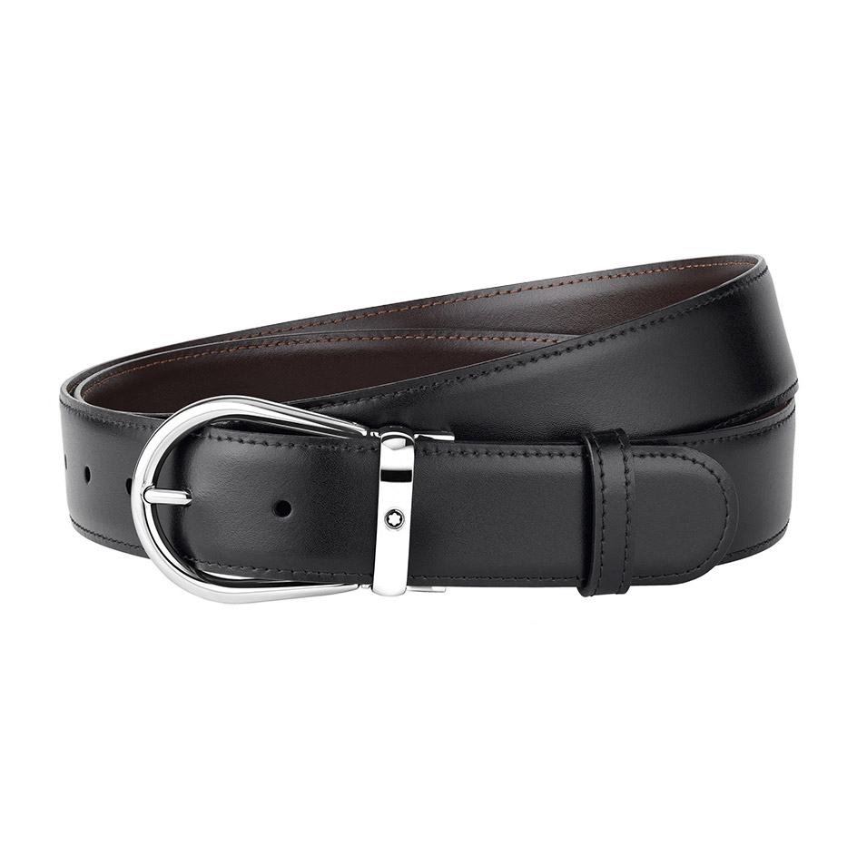 Horseshoe Buckle Black/Brown 35 mm Reversible Leather Belt