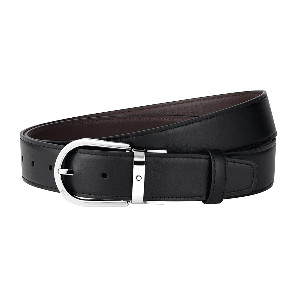 Horseshoe Buckle Black/Tan 35 mm Leather Belt