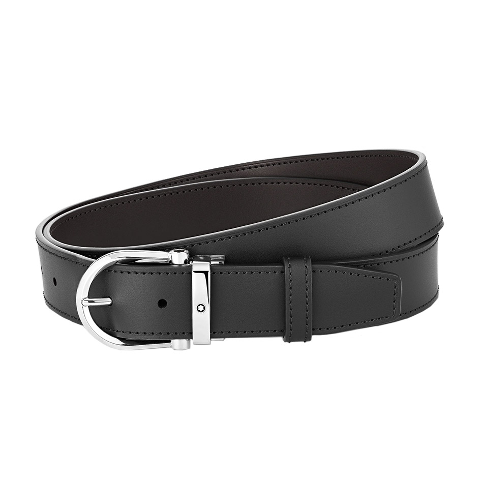 Horseshoe Buckle Black/Brown 35 mm Reversible Leather Belt