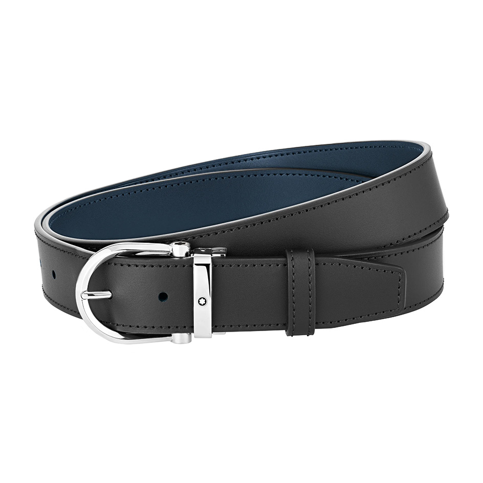 Horseshoe Buckle Black/Blue 35 mm Reversible Leather Belt