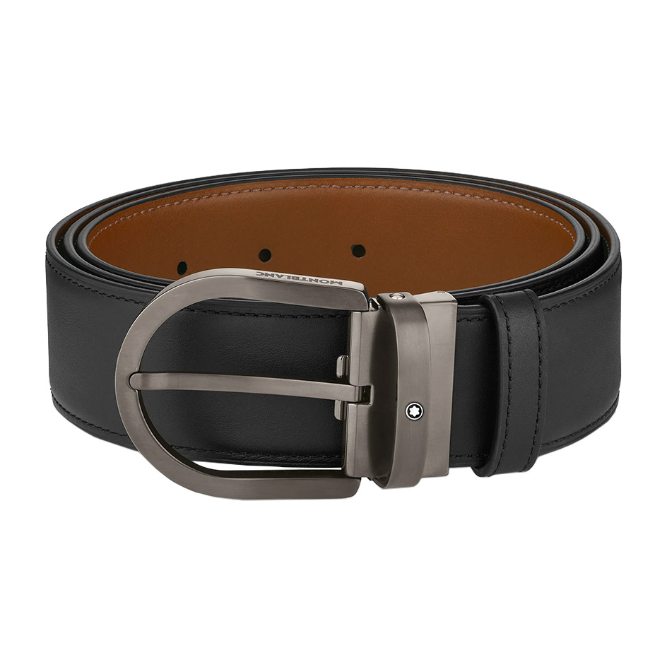 Horseshoe Buckle Black/Brown 40 mm Reversible Leather Belt