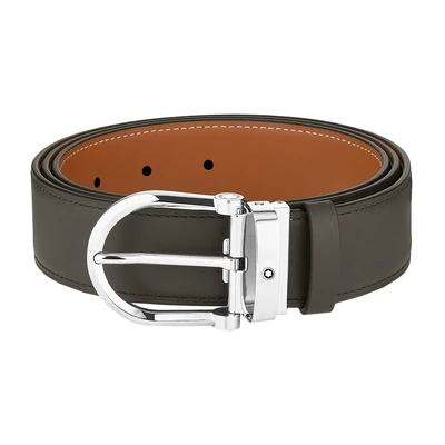 Horseshoe Buckle Smoke/Tan Colors 35 mm Reversible Leather Belt