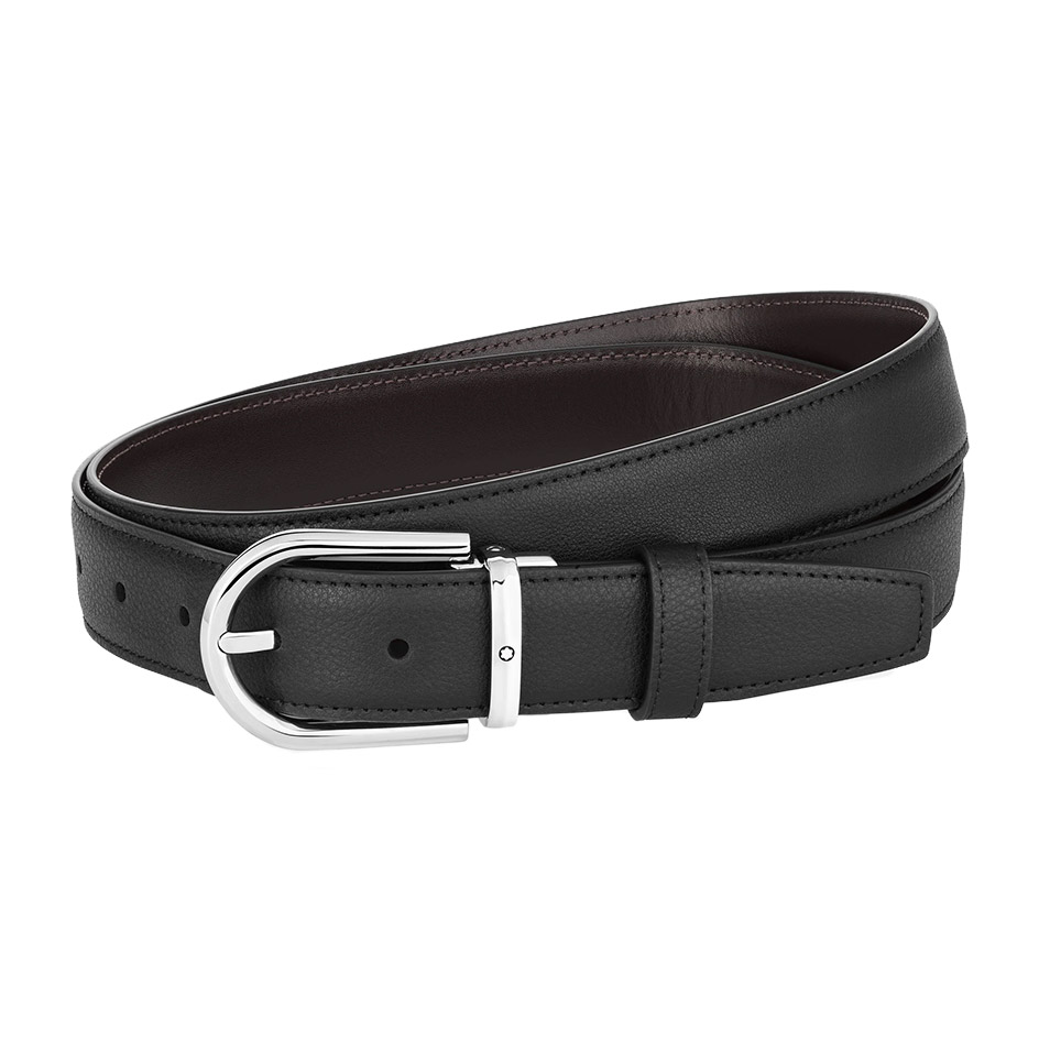 Horseshoe Buckle Black/Brown 30 mm Reversible Leather Belt