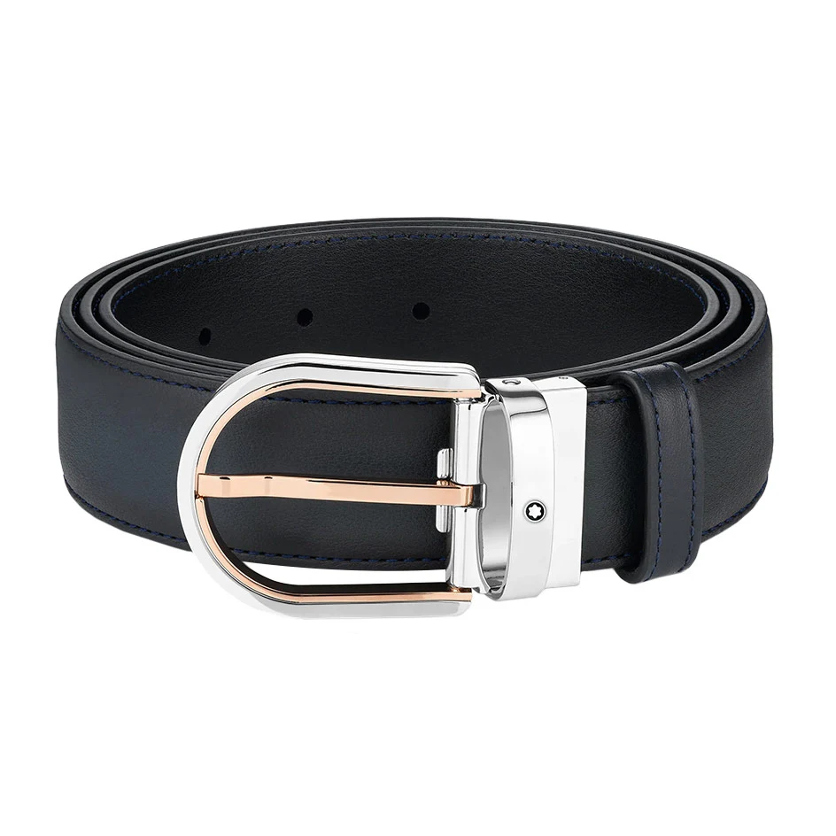 Horseshoe Buckle Blue 35 mm Leather Belt
