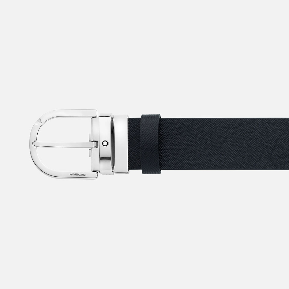 Horseshoe Buckle Printed Black/Mosto 35 mm Reversible Leather Belt