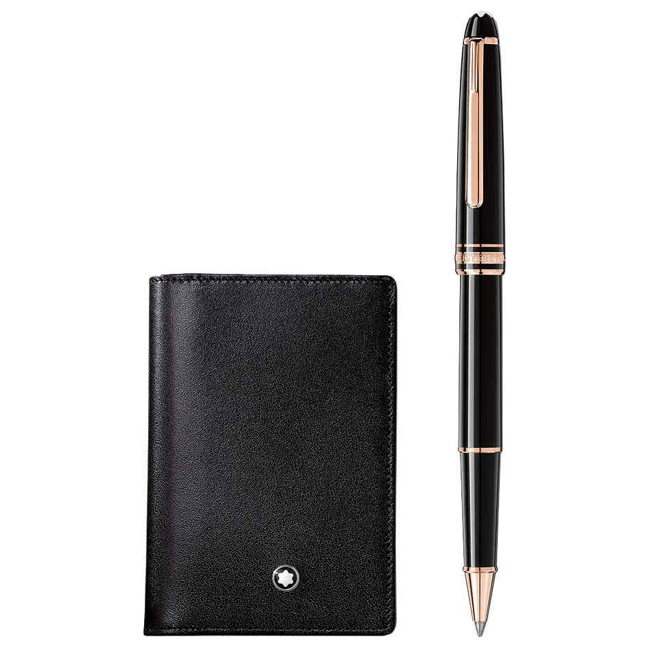 Set With Meisterstuck Rose Gold-Coated Classique Rollerball And Business Card Holder With Gusset