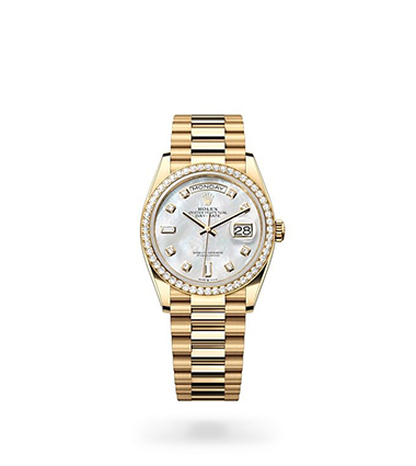 Rolex Day-Date, Oyster, 36 mm, yellow gold and diamonds, M128348RBR-0017