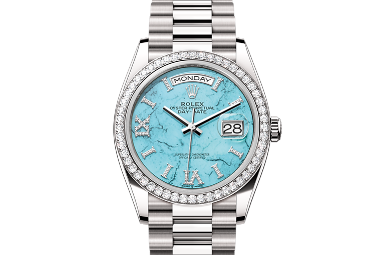 Rolex Day-Date, Oyster, 36 mm, white gold and diamonds, M128349RBR-0031