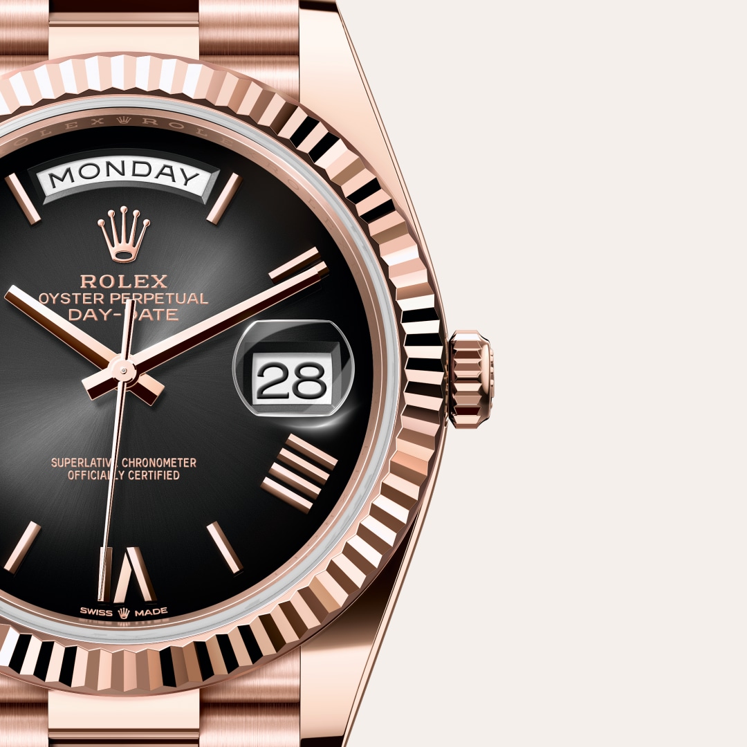 Roman Numerals Rose Gold Day Date Chocolate Face Rolex Day-Date 18